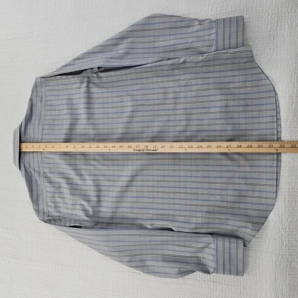 Banana Republic Non-Iron Shirt‎ Men's M Gray Blue Check Slim Fit EUC Long Sleeve